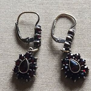 Vintage Garnet Drop Earrings Bohemian Cluster Leverback